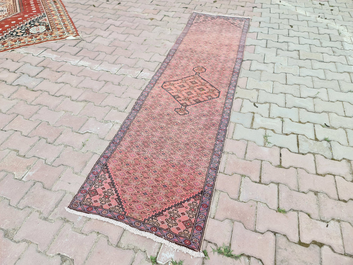 2x9 Red Vintage Runner Rug Hand Knotted