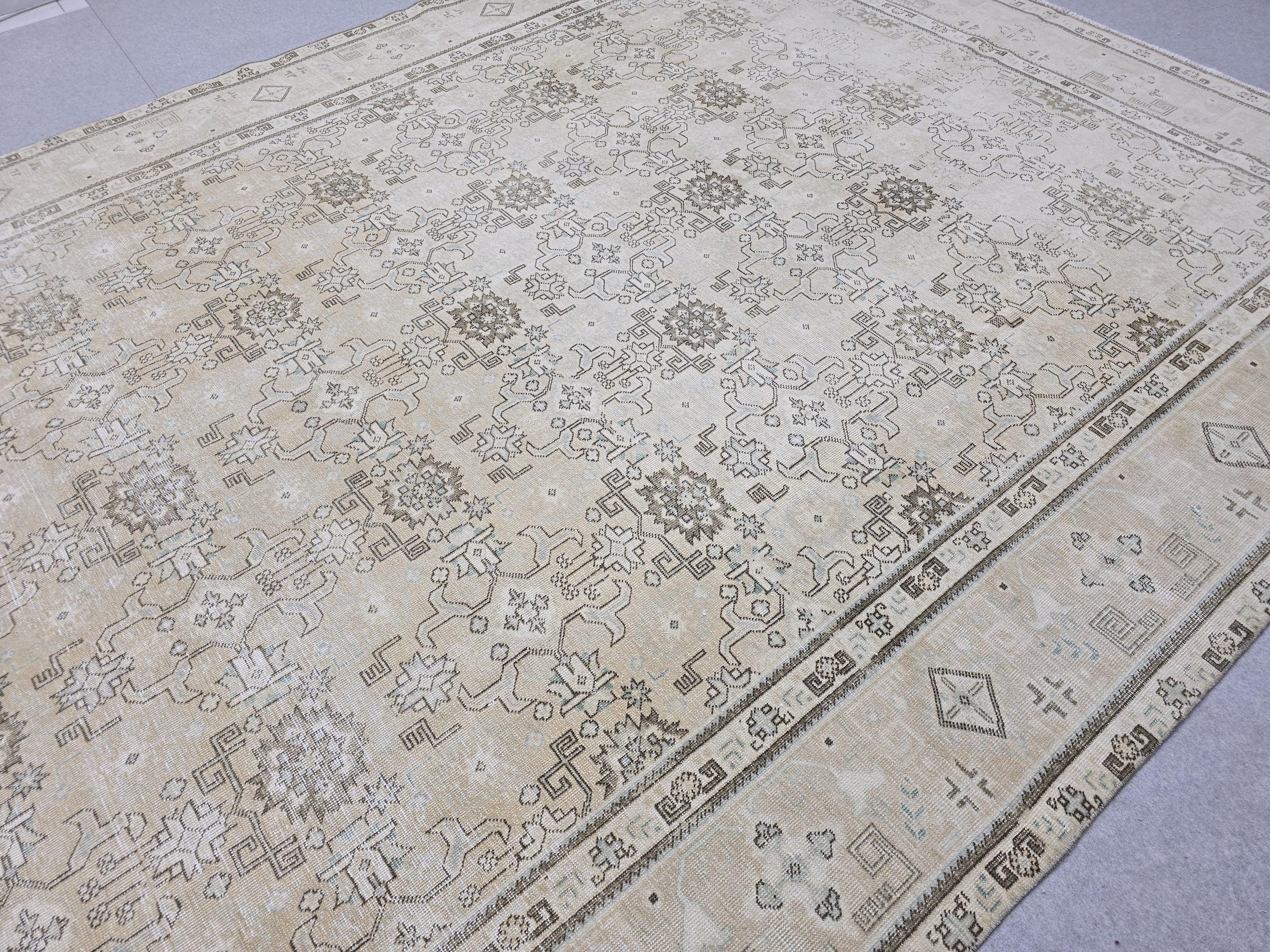 Oushak Rug 9x13 Faded Neutral Vintage Turkish Carpet Hand Woven Distressed Area Rug