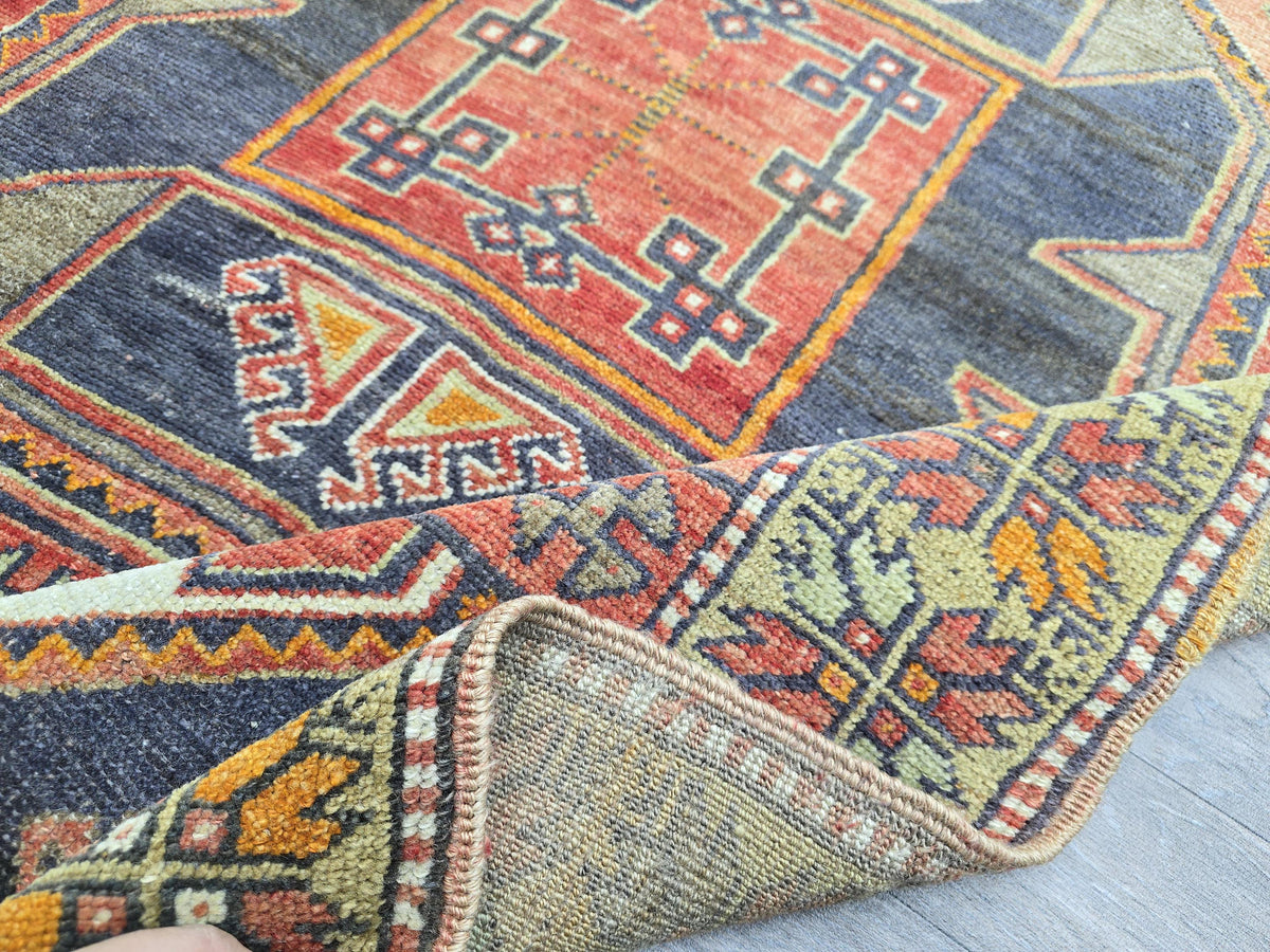 Vintage Turkish Runner Rug: Handknotted Wool Hallway Carpet, 3.4x11.5 ft