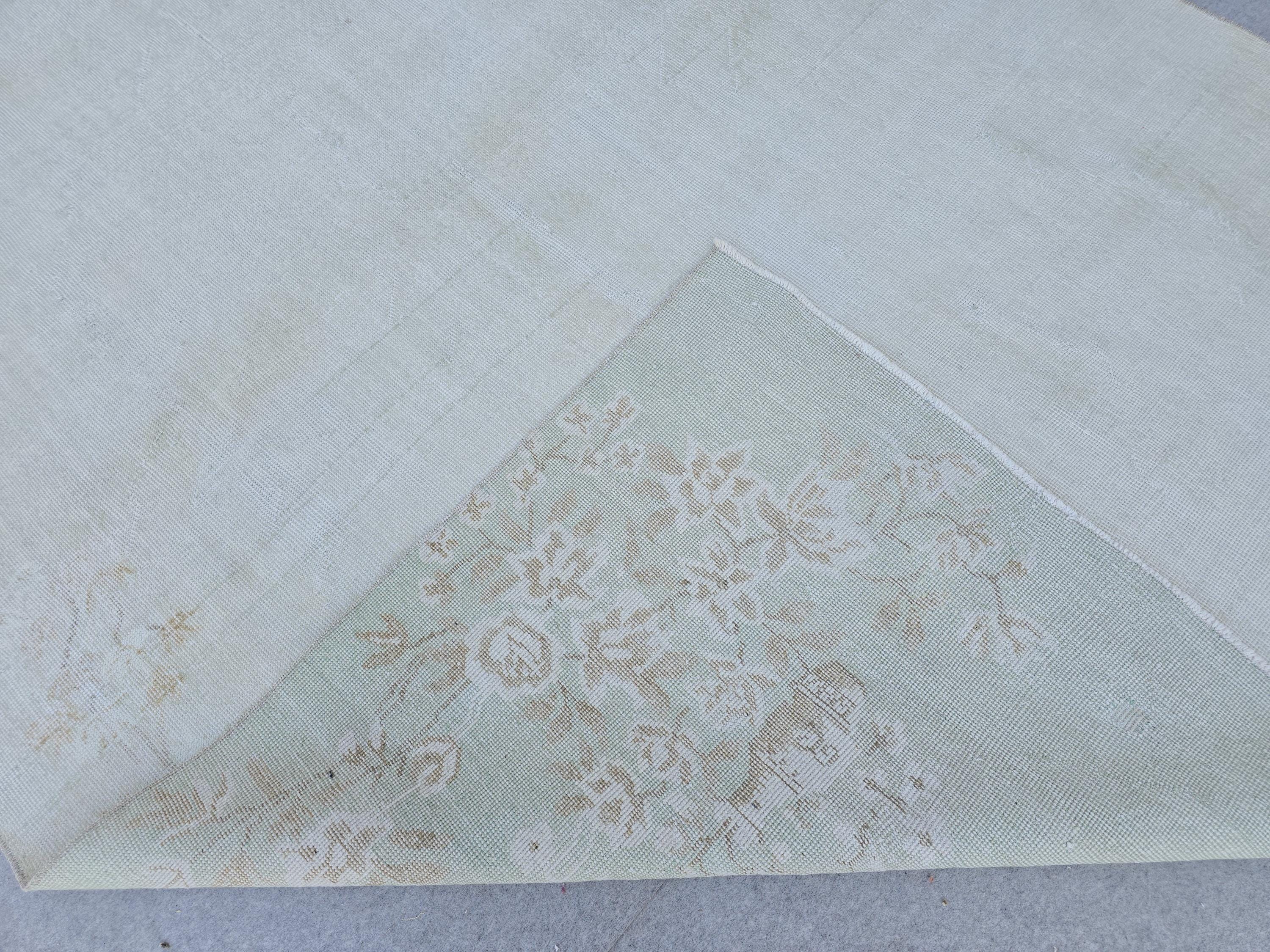 Hand-Knotted Oushak Rug: Vintage Turkish Wool, Neutral Floral (6.60x10.20 ft)