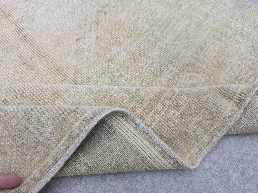 Vintage Bath Mat 2x3, Small Turkish Rug, Faded Neutral Door Mat, Hand Knotted Wool Oushak Mat, Muted Beige Kitchen Rug, Boho Entryway Rug