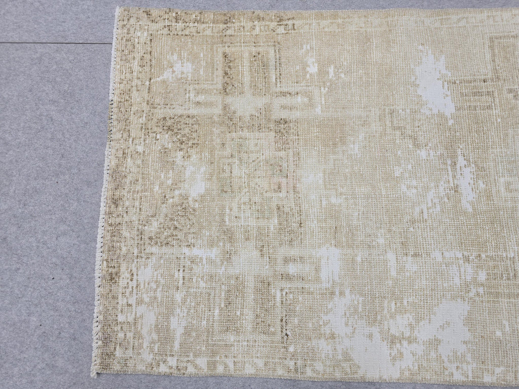 Vintage Rug 3x4, Small Distressed Neutral Rug, Hand Knotted Wool Oushak Accent Rug, Faded Beige Kitchen Mat, Boho Entryway Door Rug