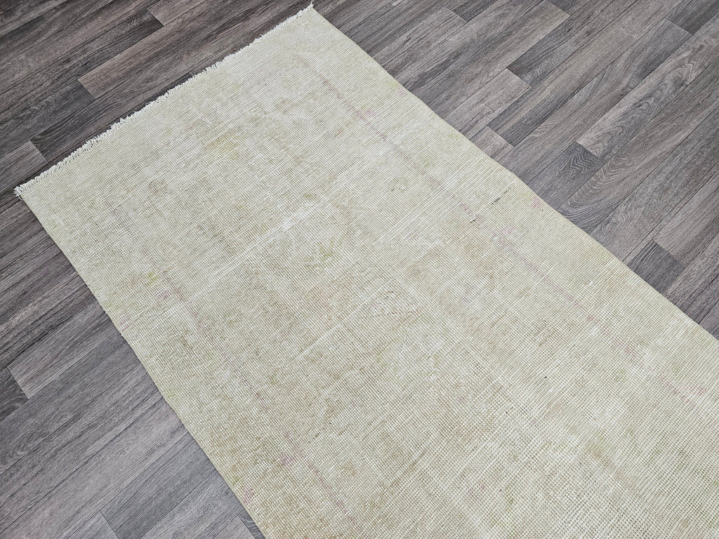Neutral Turkish Oushak Runner Rug: Vintage Wool Hallway Carpet (3.30x11.90 feet)