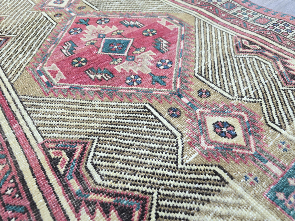 Vintage Turkish Runner Rug 3x11: Handknotted Oushak, Pastel Geometric Hallway Rug