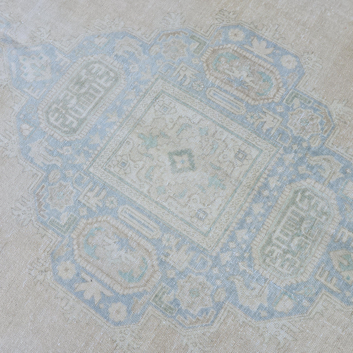 9x12 Turkish Rug Muted Blue Cream Beige Anatolian Area Rug Bedroom Scandinavian Decor