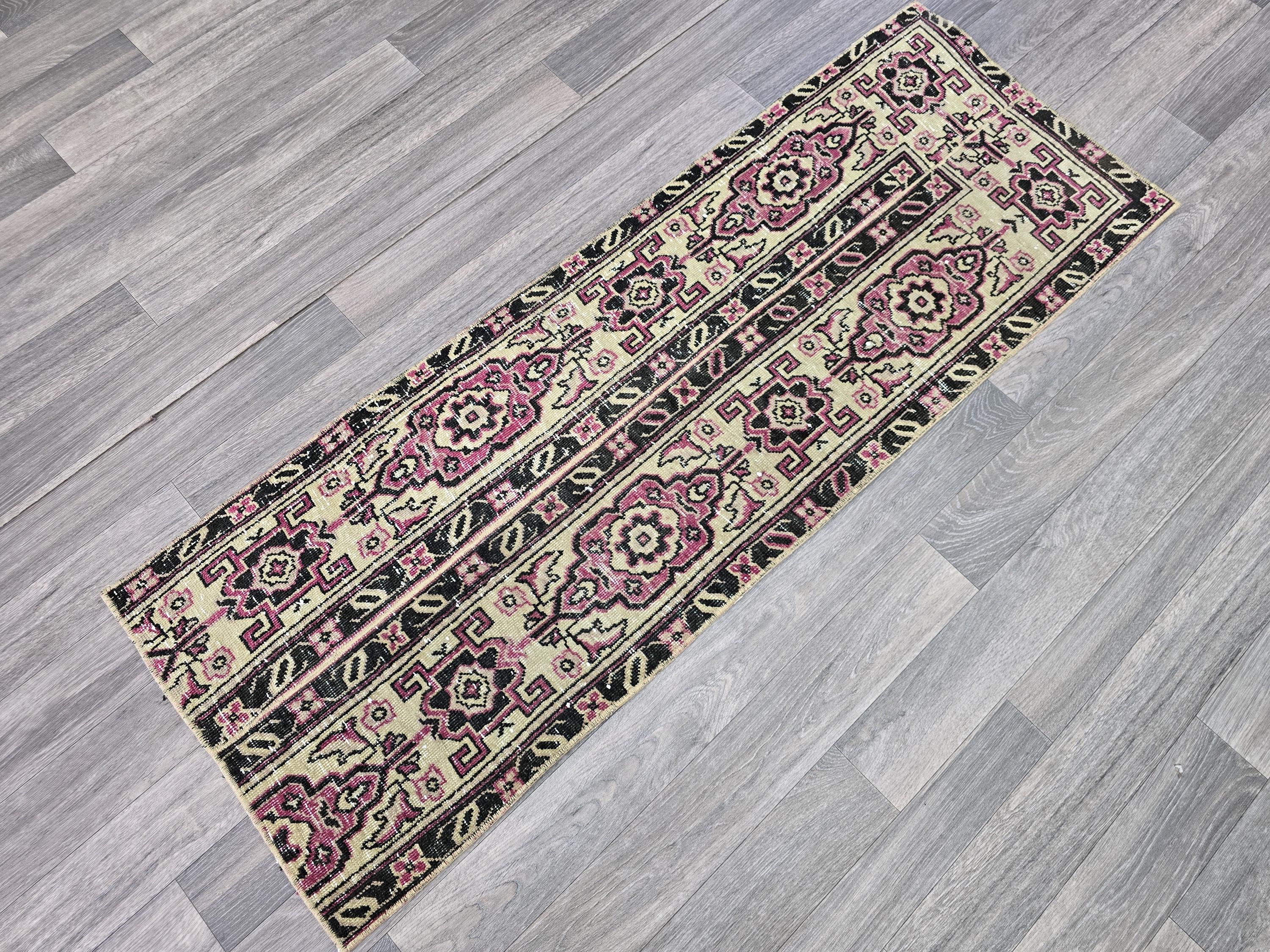 2x5 Short Vintage Anatolian Wool Runner Rug: Hand knotted Tribal Runner rug (2x5 ft)