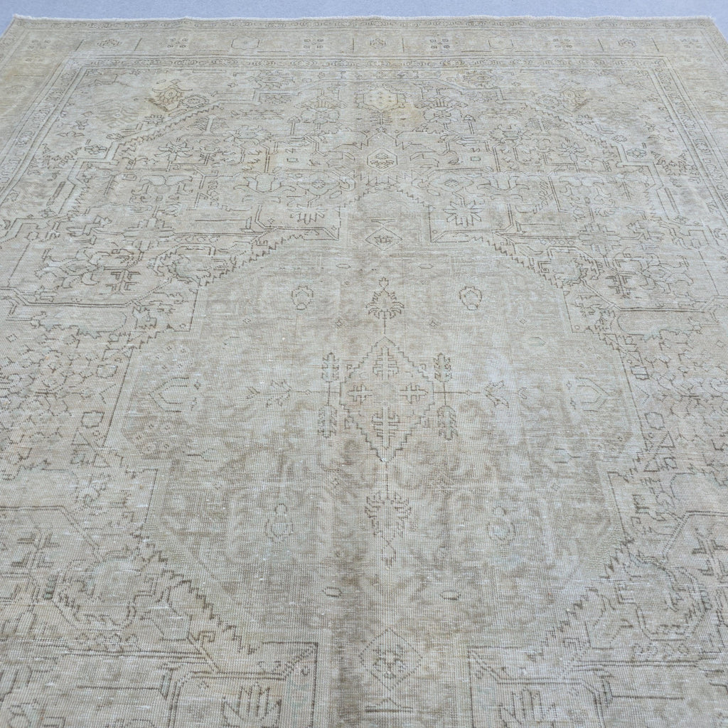 Classic Muted Vintage Area Rug/ Handmade Wool Oushak rug Beige Brown, Tan