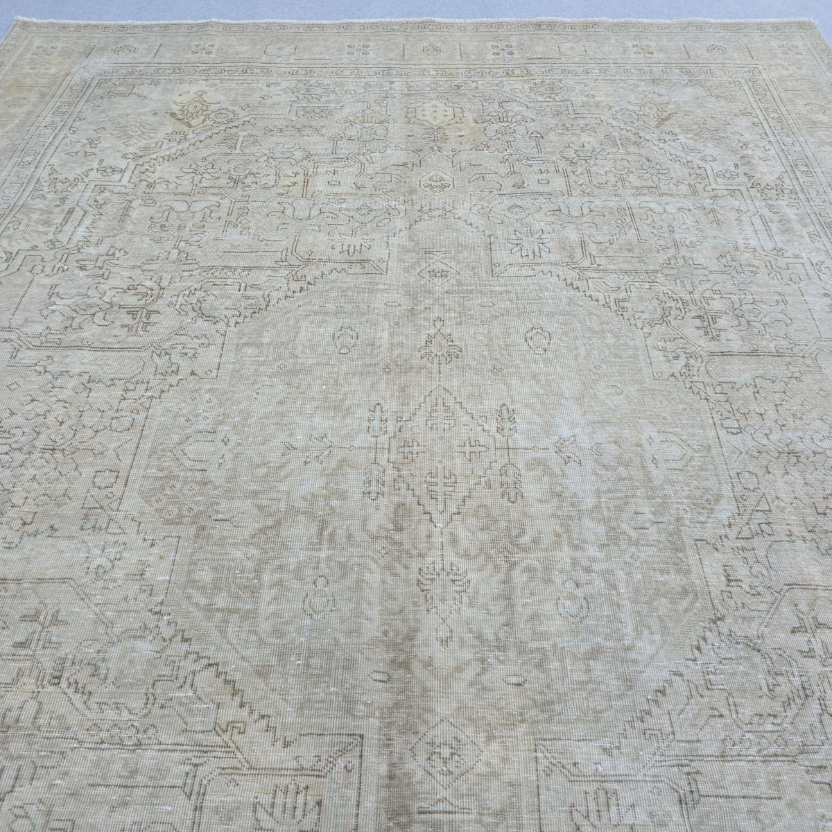 Classic Muted Vintage Area Rug/ Handmade Wool Oushak rug Beige Brown, Tan