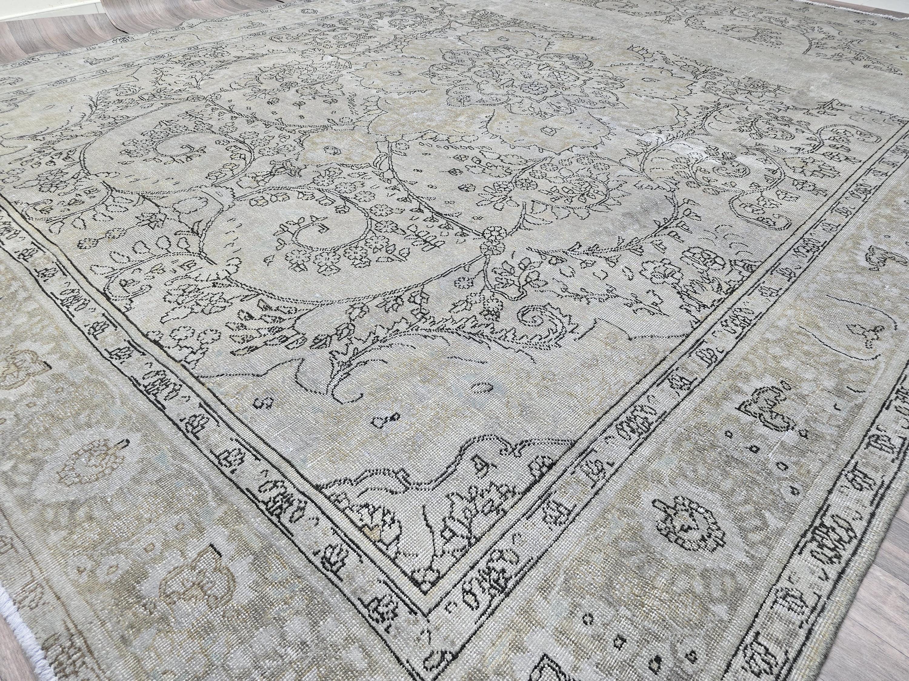 Overdyed Vintage Turkish Oushak Rug 10x12: Handwoven Wool Beige Gray Carpet