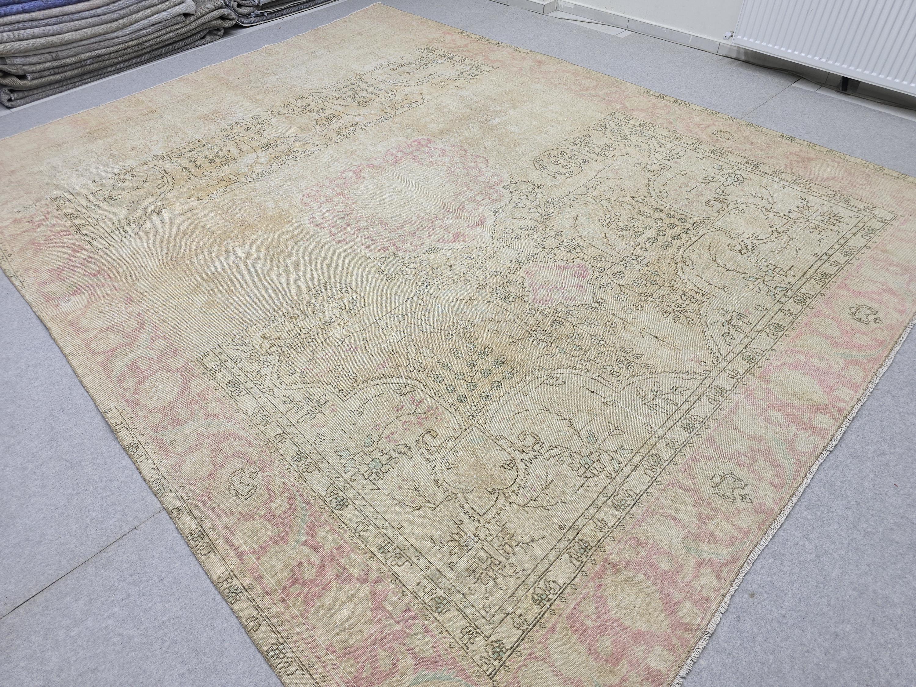 Oushak Rug 9x12 • Sun Washed Cream Blush Wool Turkish Carpet • Quiet Luxury Decor