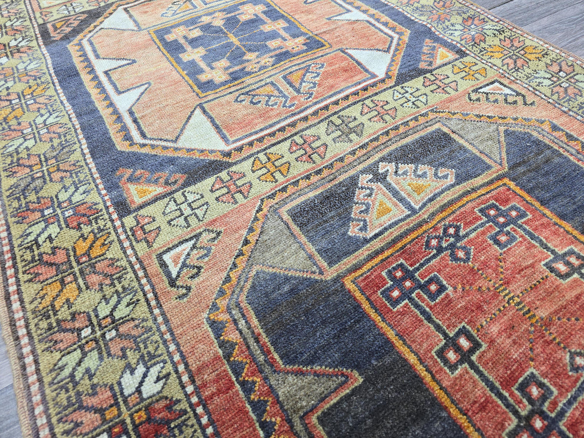 Vintage Turkish Runner Rug: Handknotted Wool Hallway Carpet, 3.4x11.5 ft