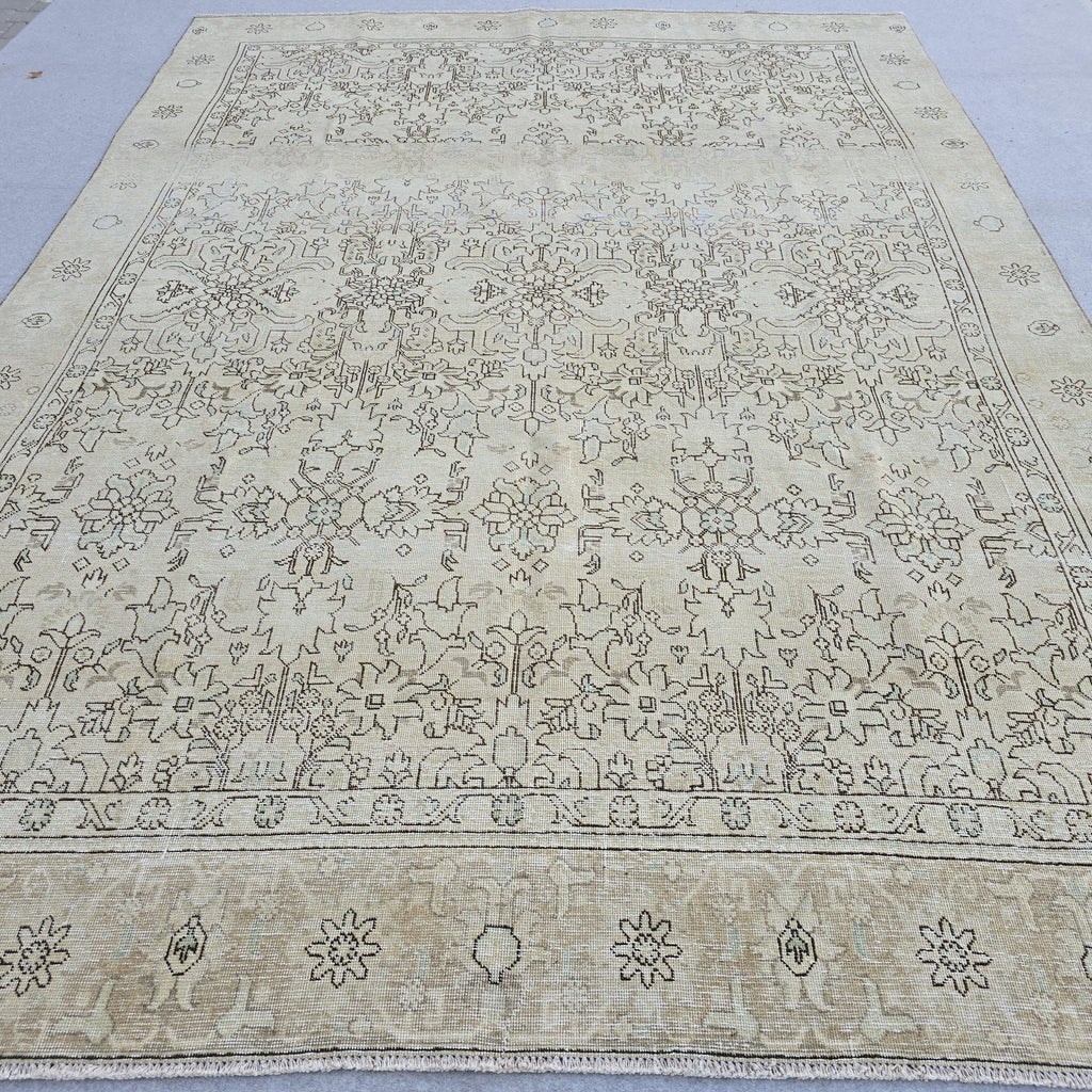 8.70x12.20 feet Cream Beige Floral Hand Knotted Vintage Turkish Wool Area Rug