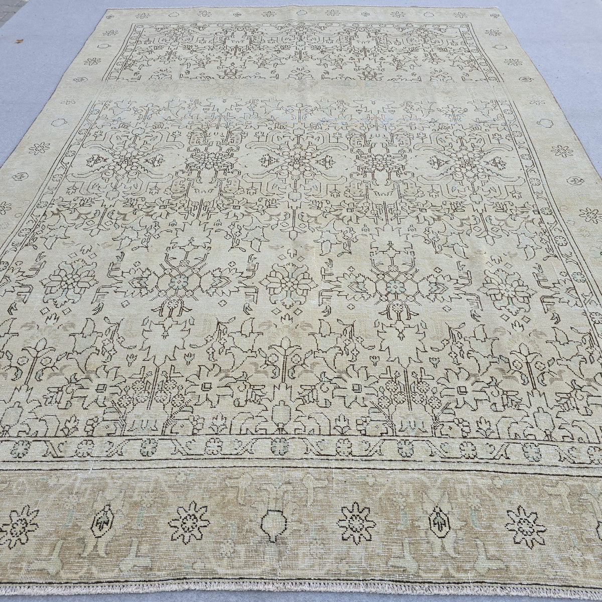 8.70x12.20 feet Cream Beige Floral Hand Knotted Vintage Turkish Wool Area Rug