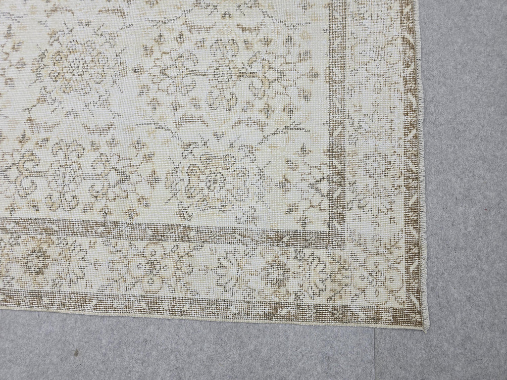 Oushak Rug 6x10 Vintage Turkish Handwoven Beige Cream Neutral Distressed Wool Area Carpet 191x317 cm