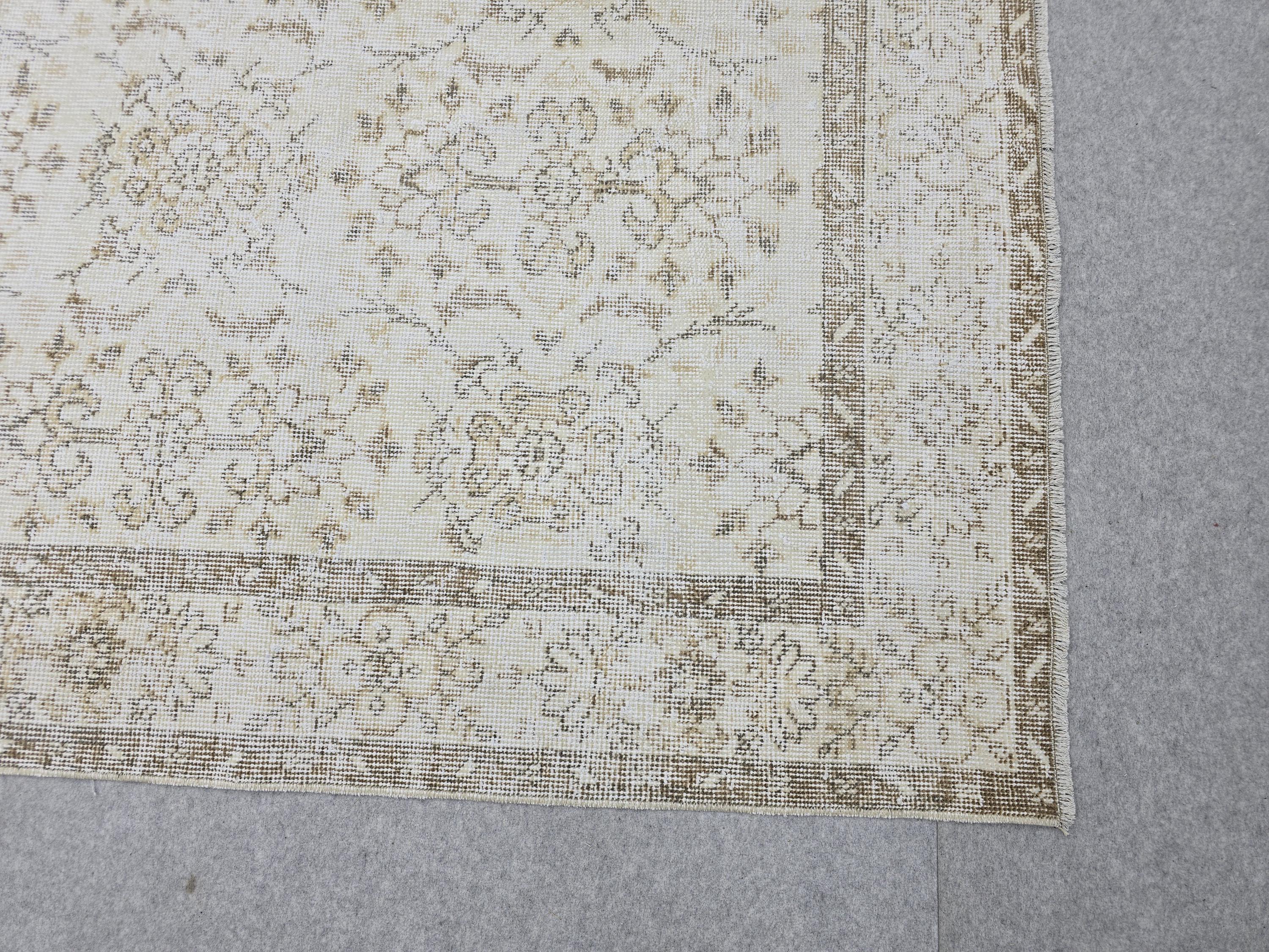 Oushak Rug 6x10 Vintage Turkish Handwoven Beige Cream Neutral Distressed Wool Area Carpet 191x317 cm