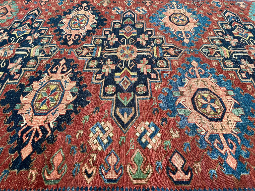 Antique Caucasian Soumak Rug: Hand-Knotted Wool, Tribal Design (5x6.35 ft)