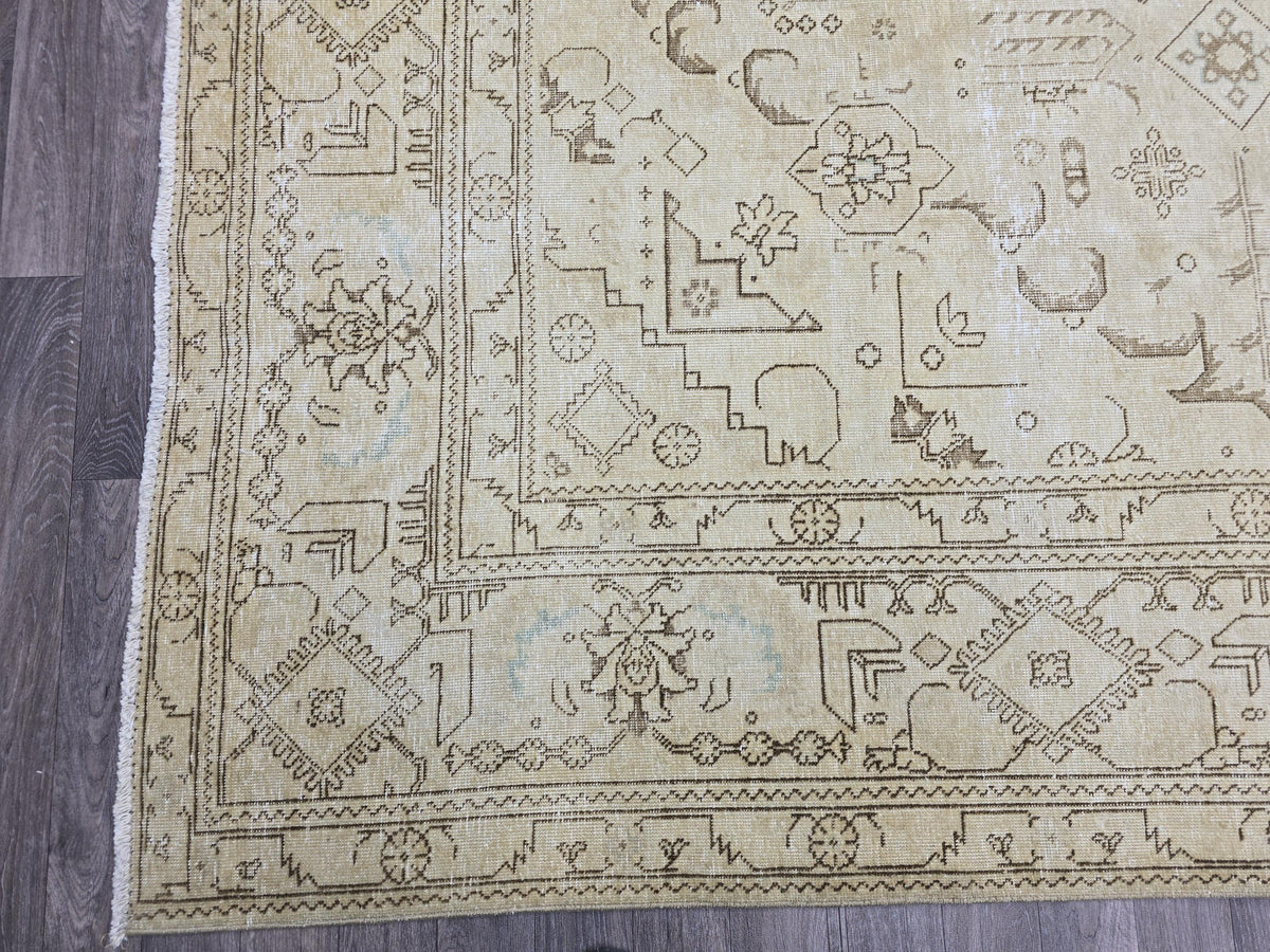 Oversized Turkish Oushak Rug: 9.65 x 12.6 Beige Medallion Wool Carpet