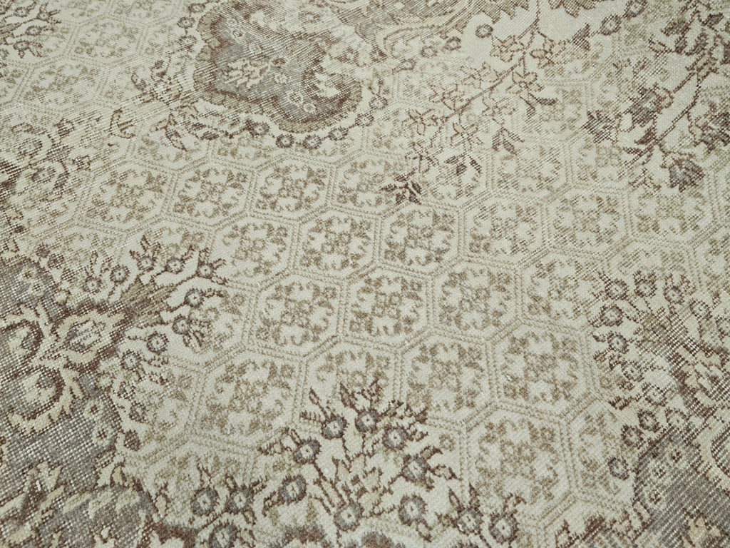 7x10 Neutral Oushak Rug: Hand-Knotted Vintage Wool Area Rug