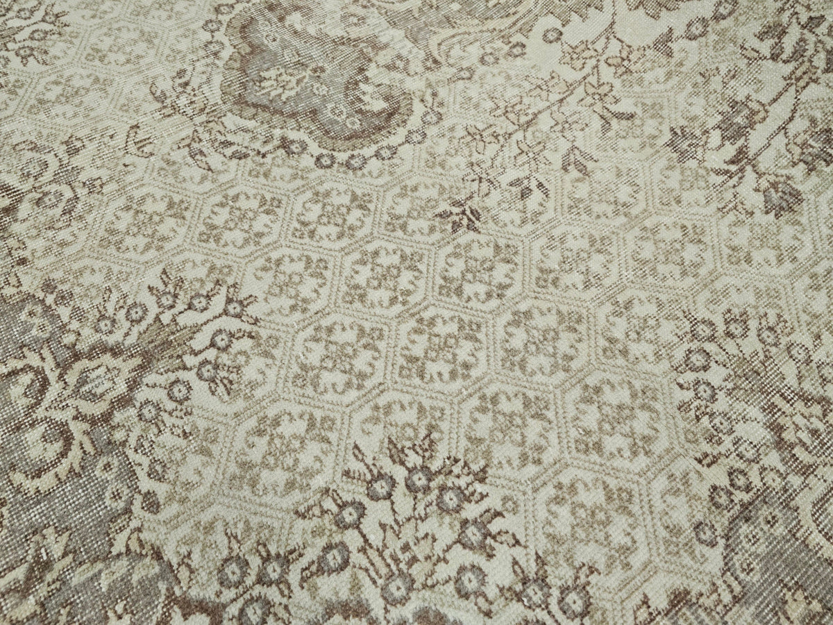 7x10 Neutral Oushak Rug: Hand-Knotted Vintage Wool Area Rug