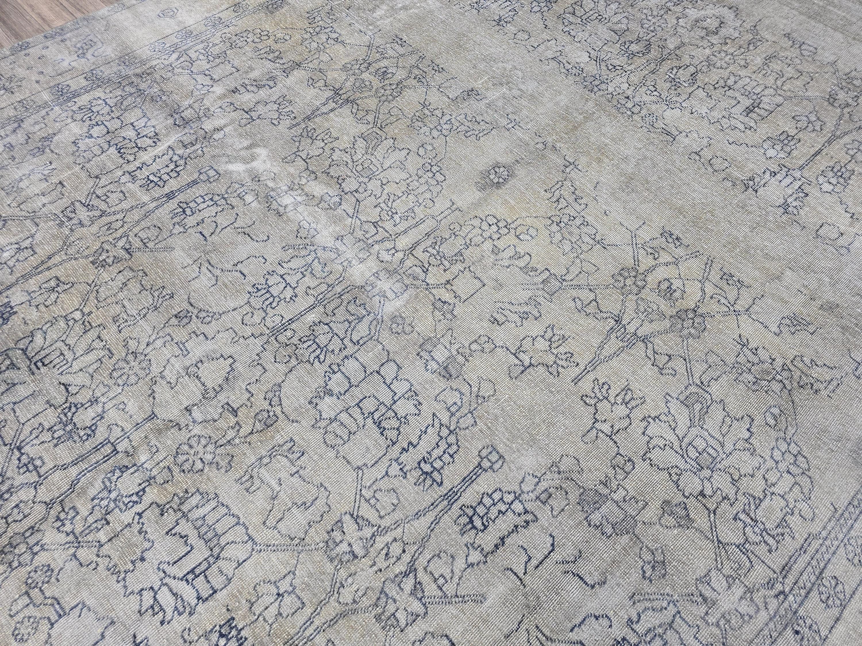9x12 Overdyed Turkish Rug Beige Gray Vintage Area Rug Handmade Wool Carpet for Living Room Bedroom