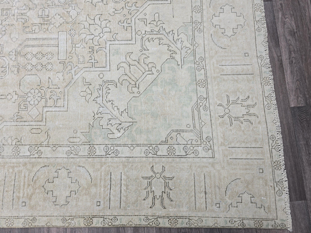 Oversized Neutral Oushak Rug: 9x12 Vintage Turkish Wool Carpet