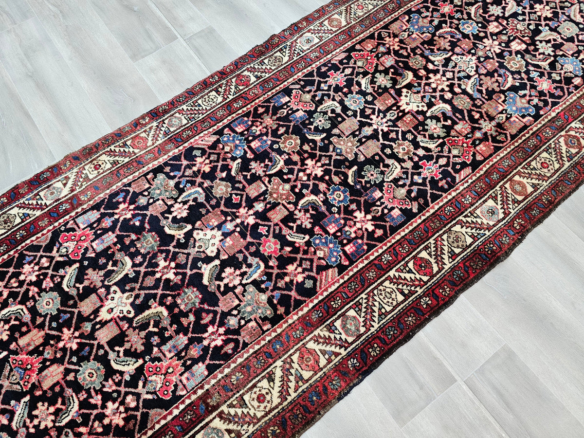 Hand Knotted Wool Runner Rug: Vintage Turkish Hallway Rug (3.70x10 feet)