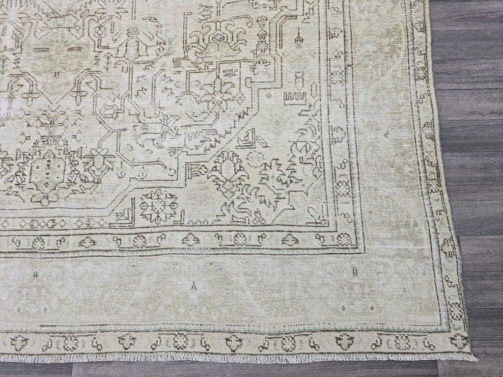 Large Vintage Oushak Rug 8x11 Neutral Beige Turkish Area Rug Living Room