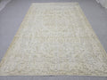 Vintage Turkish Oushak Rug 7x10, Cream Floral Wool Carpet