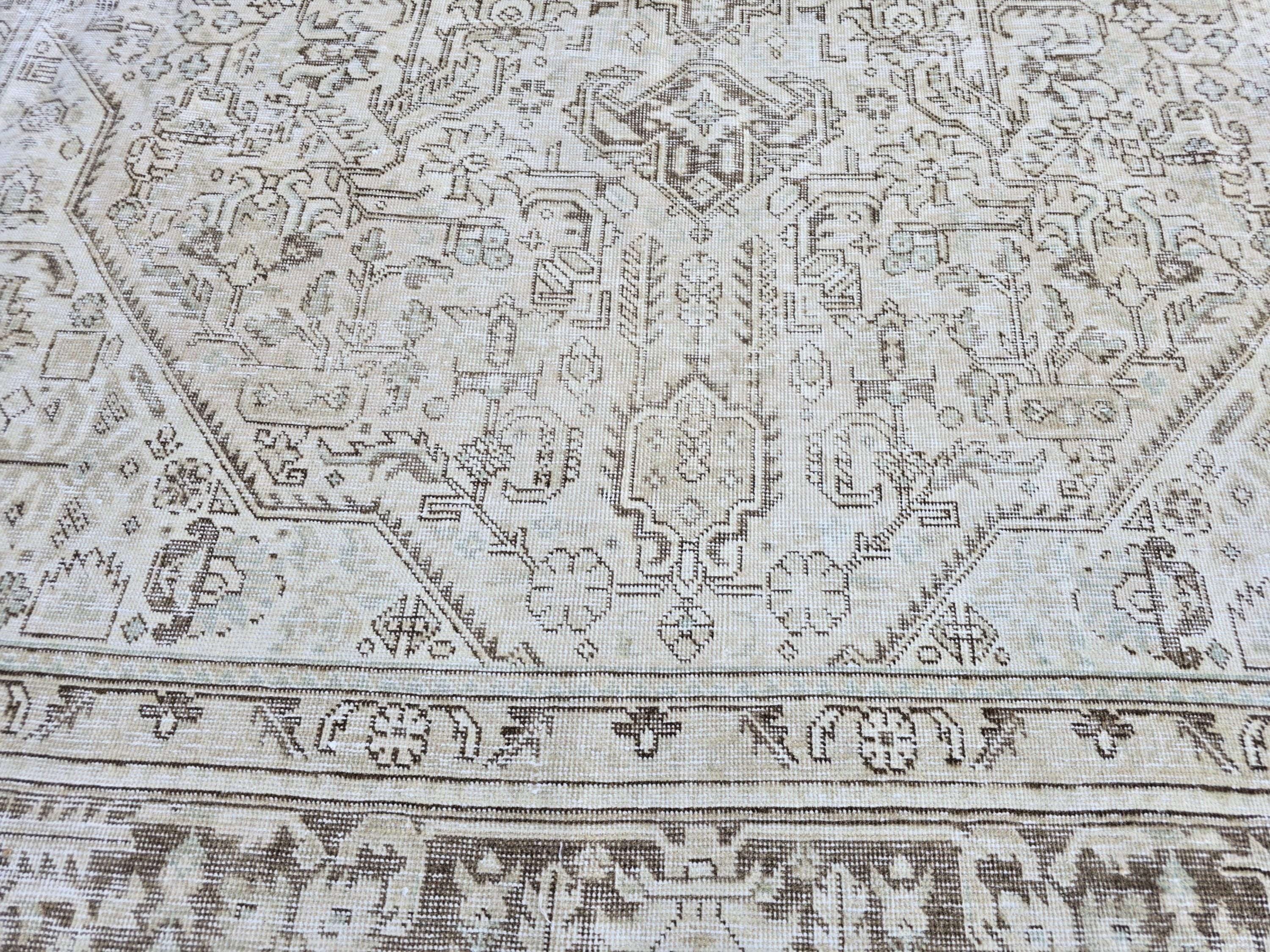 8x11 Vintage Turkish Rug, Neutral Beige Distressed Area Rug, Handwoven Large Rug