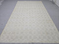 7x11 Vintage Turkish Oushak Rug, Handknotted Ivory Floral Wool Carpet