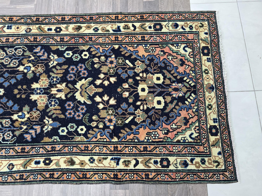 Hand Knotted Wool Runner Rug: 3x16 ft Vintage Turkish Oriental Design