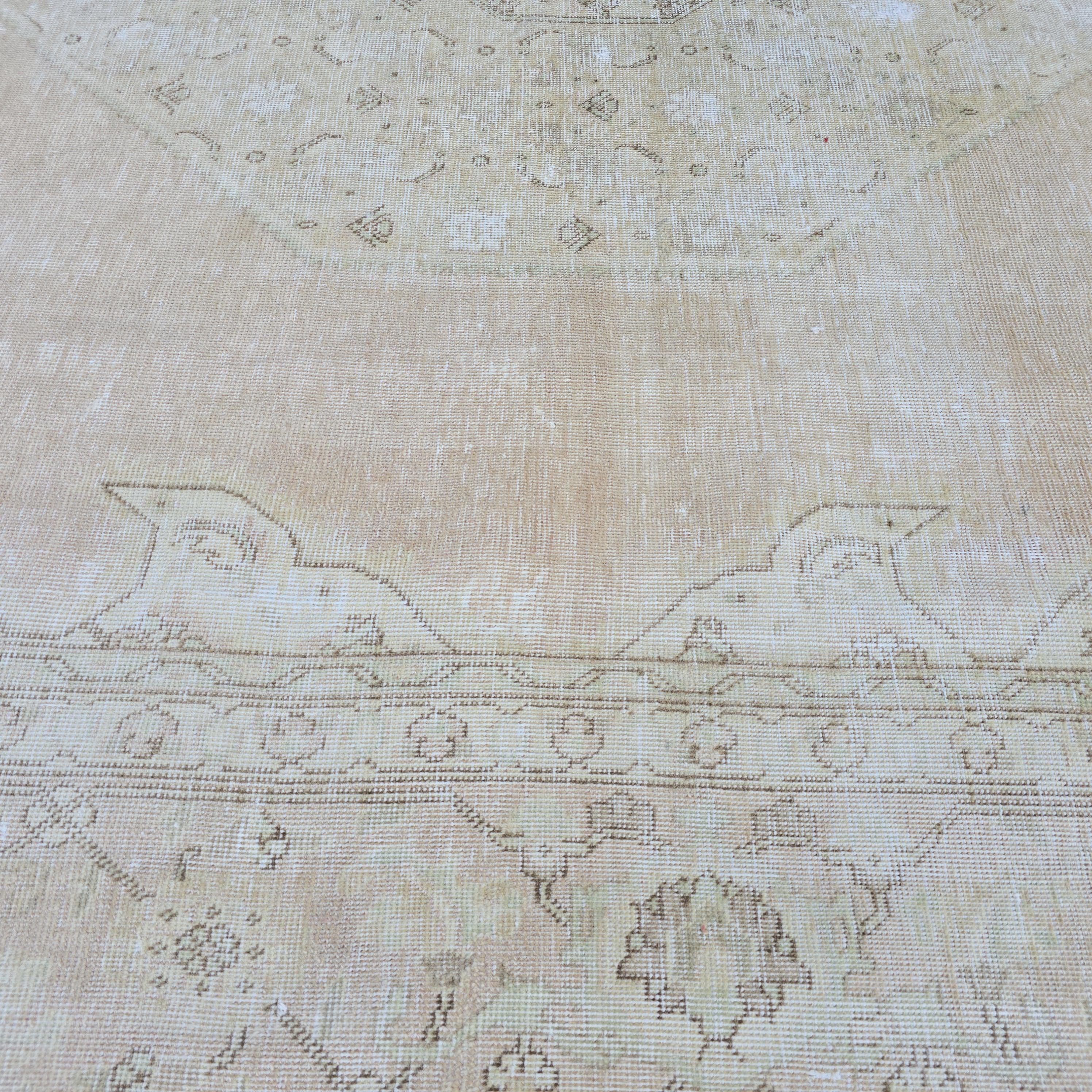 Oversized Blush Vintage Turkish Rug: 9x12 Neutral Wool Area Rug