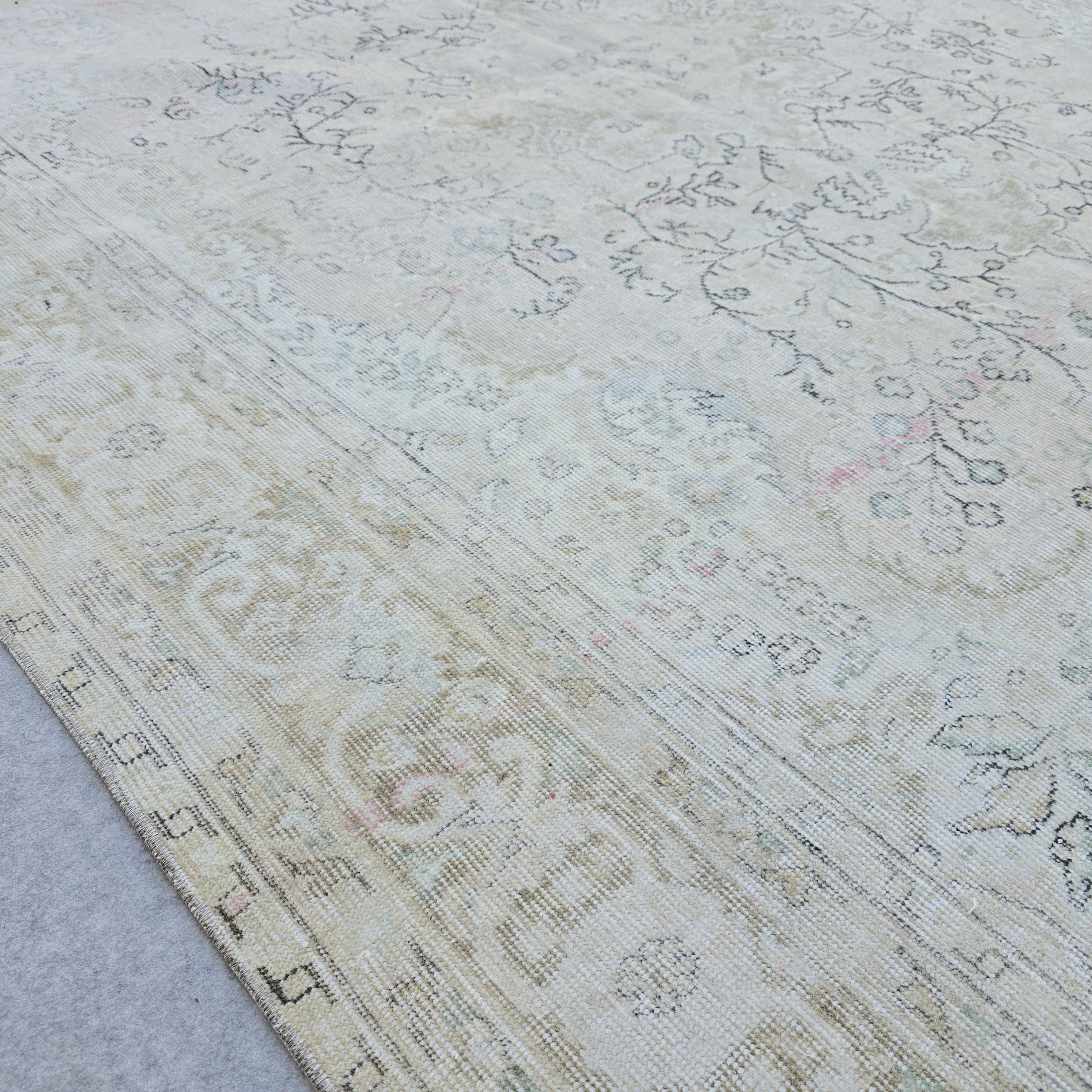 Vintage Hand-Knotted Turkish Oushak Rug: 7x10 Faded Area Rug