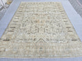 Turkish Rug 10x12, Faded Neutral Tribal Area Rug, Distressed Vintage Wool Carpet, Beige All Over Geometric, Boho Living Room