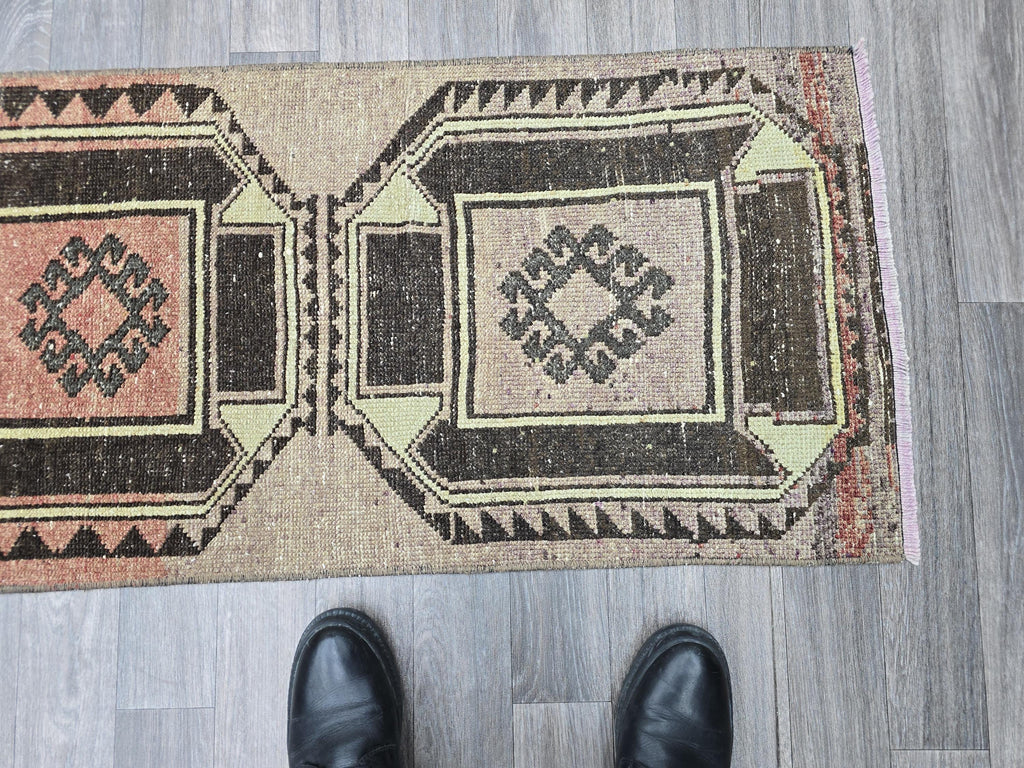 Vintage Turkish Runner Rug 2x7: Handwoven Boho Hallway Rug