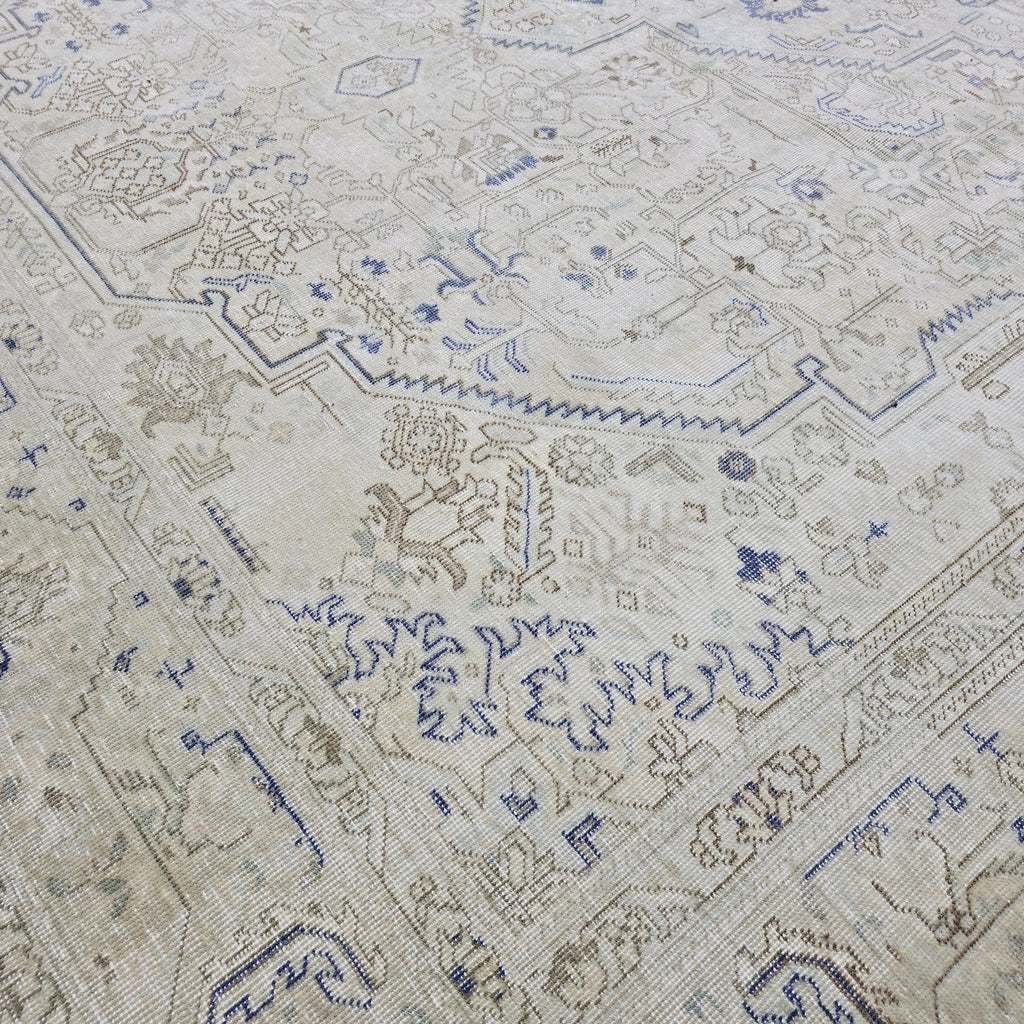 Antique Turkish Rug 10x12 Blue Cream Medallion Vintage Wool Area Rug Bedroom