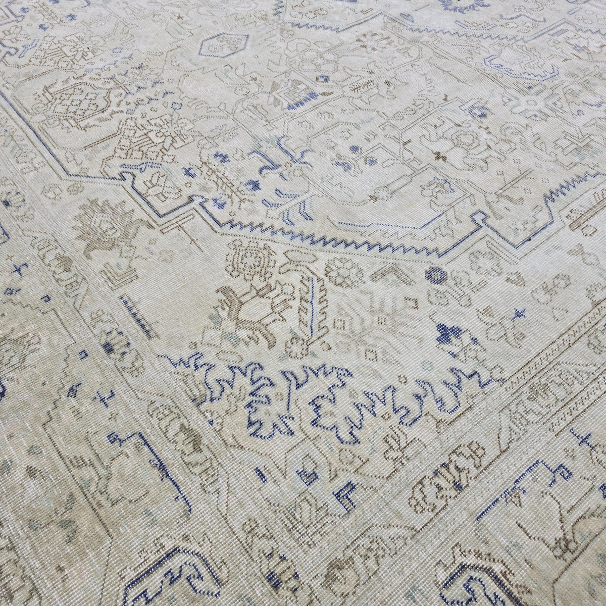 Antique Turkish Rug 10x12 Blue Cream Medallion Vintage Wool Area Rug Bedroom