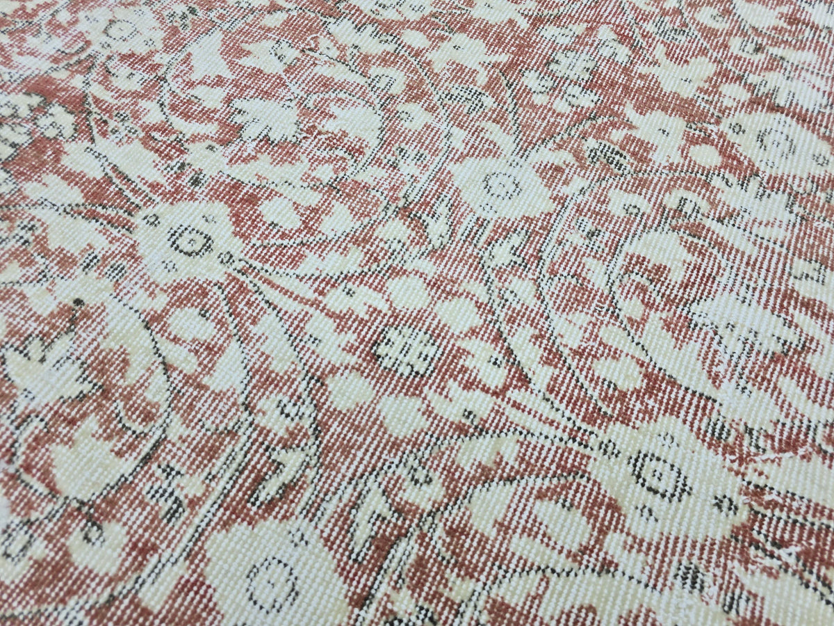 Hand Knotted Oushak Rug: 7x10 ft. Faded Muted terracotta red  Anatolian Carpet