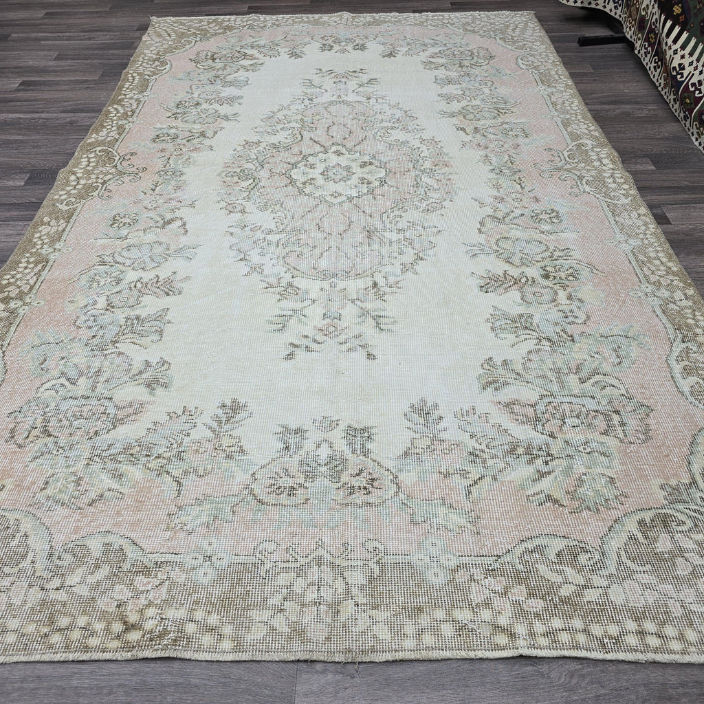 6x9 Vintage Pink Oushak Rug, Wool Anatolian Carpet