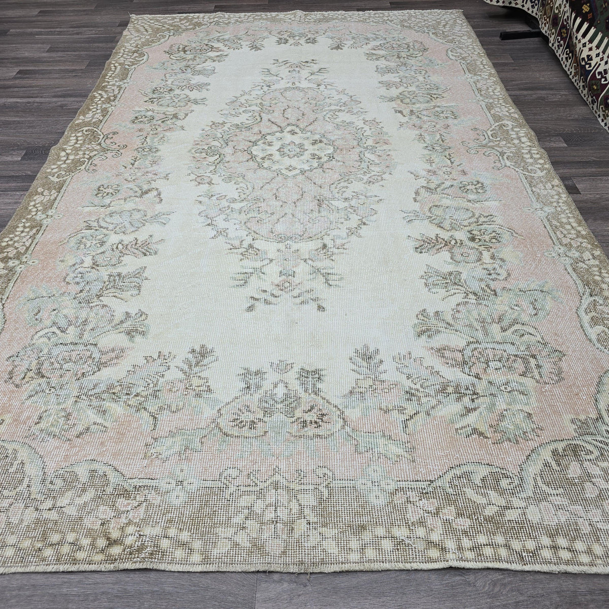 6x9 Vintage Pink Oushak Rug, Wool Anatolian Carpet