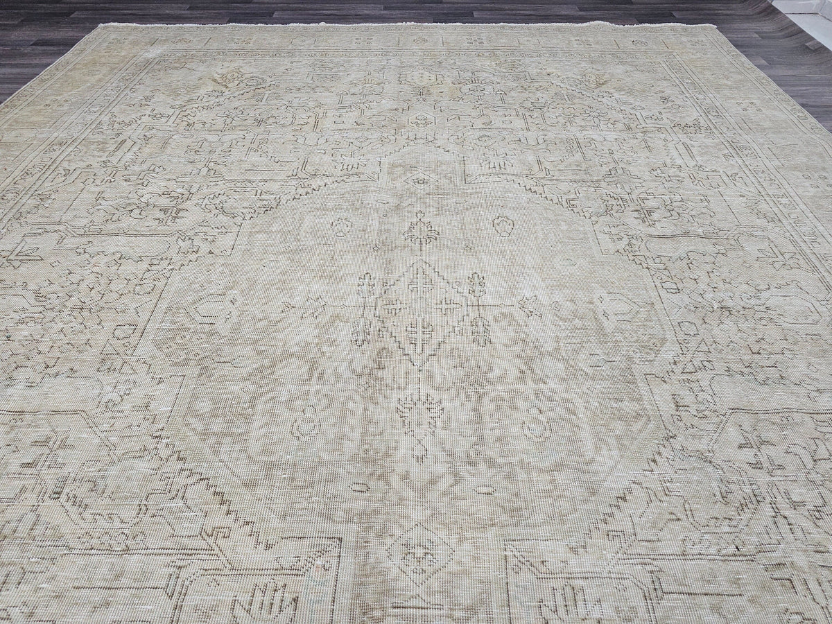 10x12 Neutral Vintage Muted Turkish Area Rug Tan Beige Brown