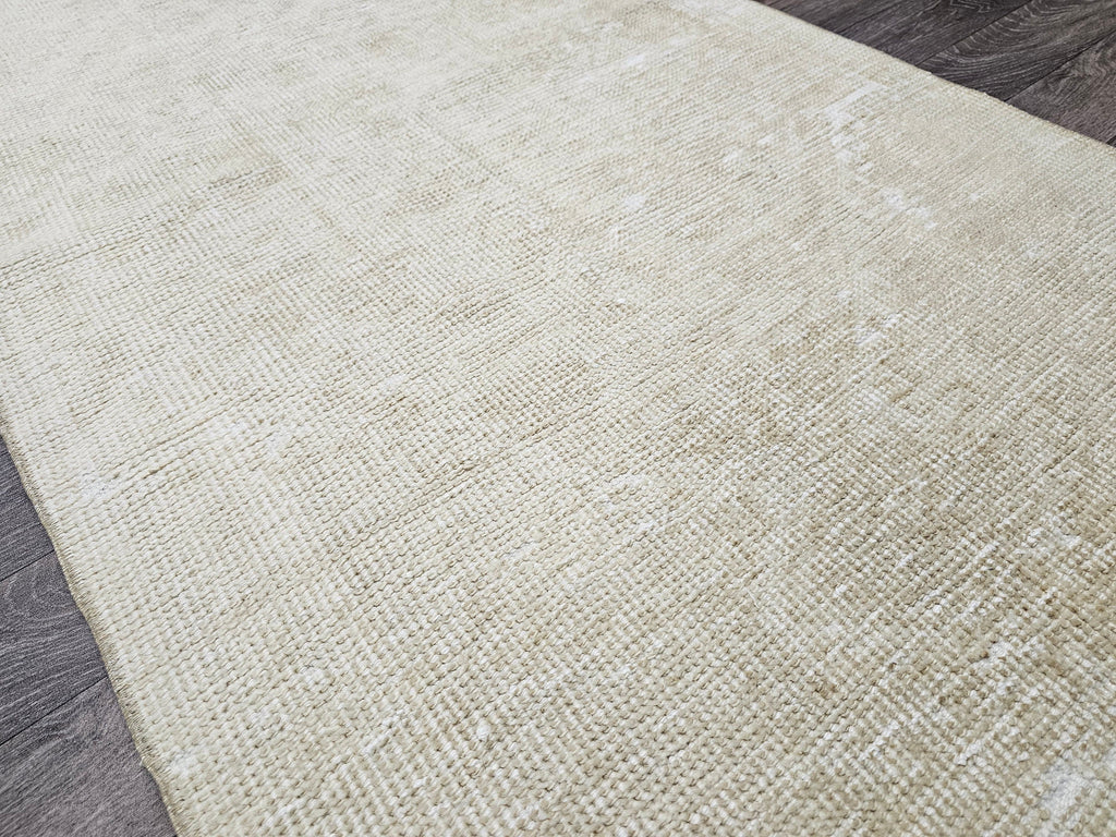 Handmade Wool Oushak Runner: Narrow Beige Hallway Rug (2.80x12.25 feet)