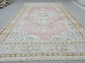 Muted Pink Vintage Oushak Rug 6'5"x9'8" | Neutral Turkish Area Rug Faded Boho Living Room