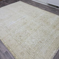 Oushak Rug 8x11: Neutral Vintage Turkish Wool Handmade Carpet, Beige Brown Geometric