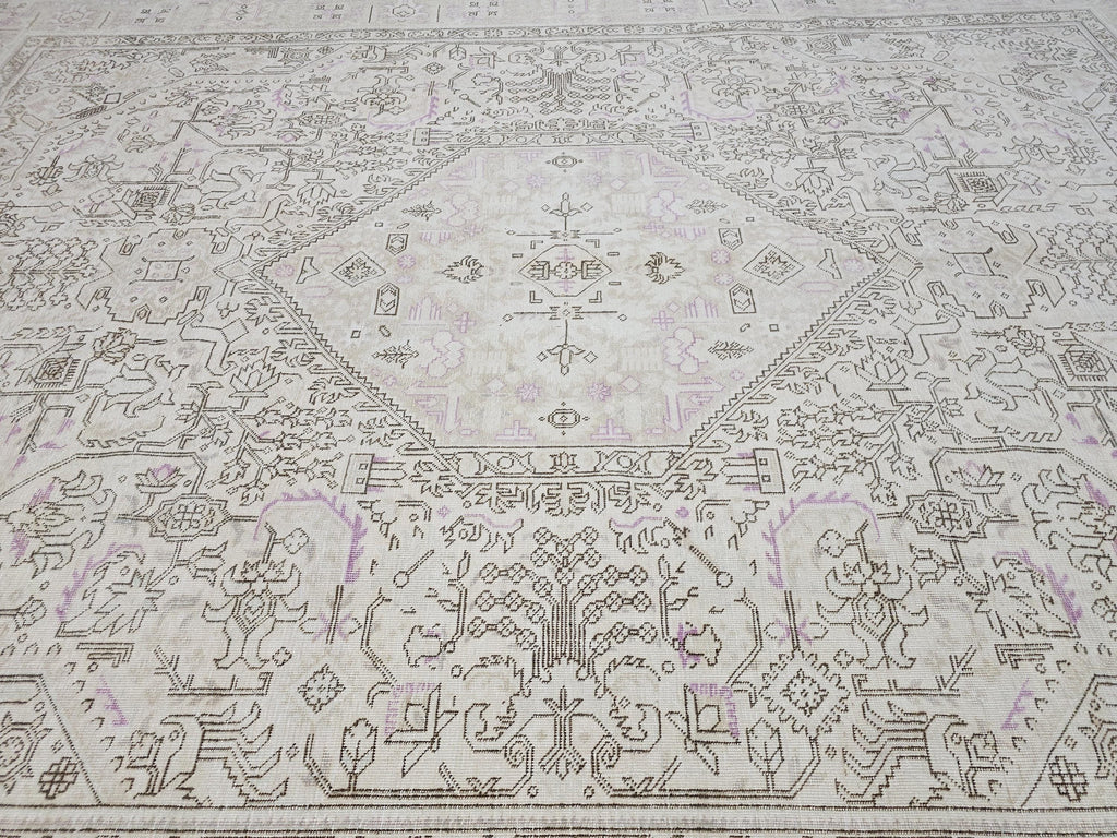 Faded Oushak Wool Area Rug: 9x12 Light Pink Beige Turkish Rug