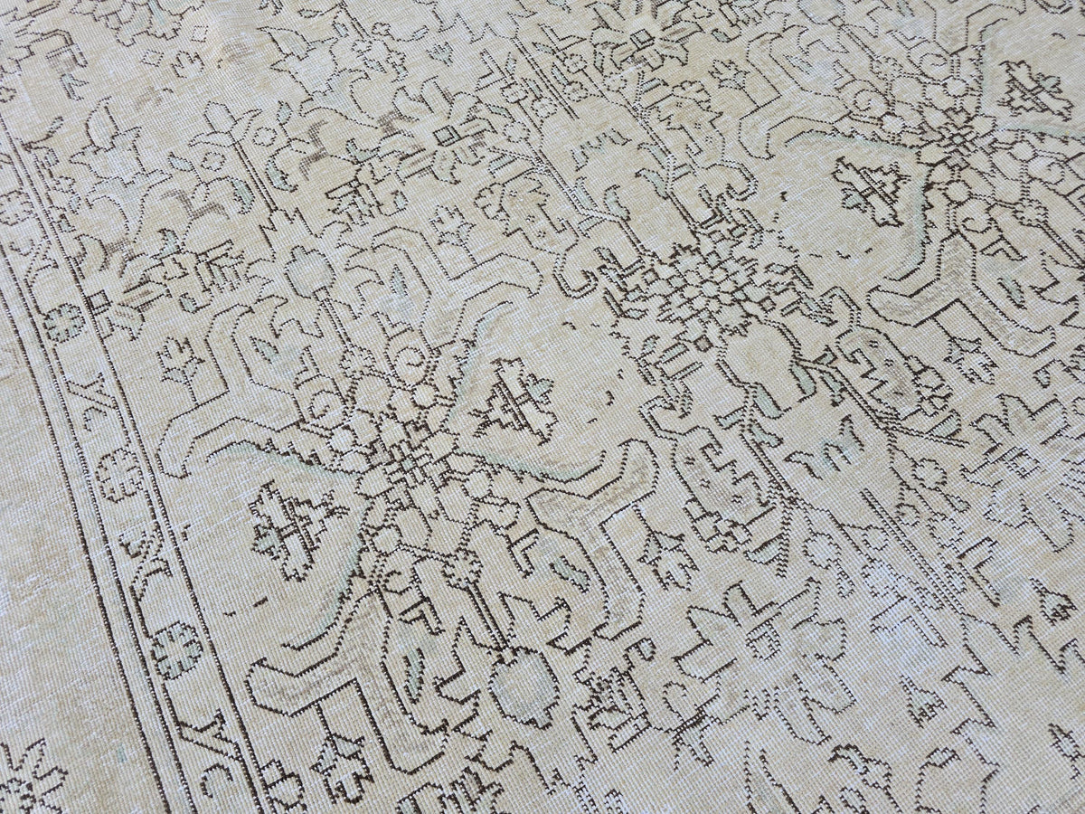 8.70x12.20 feet Cream Beige Floral Hand Knotted Vintage Turkish Wool Area Rug