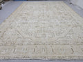 Oushak Rug 9x13, Muted Cream Beige Vintage Turkish Area Rug, Handknotted Wool Medallion Carpet for Living Room