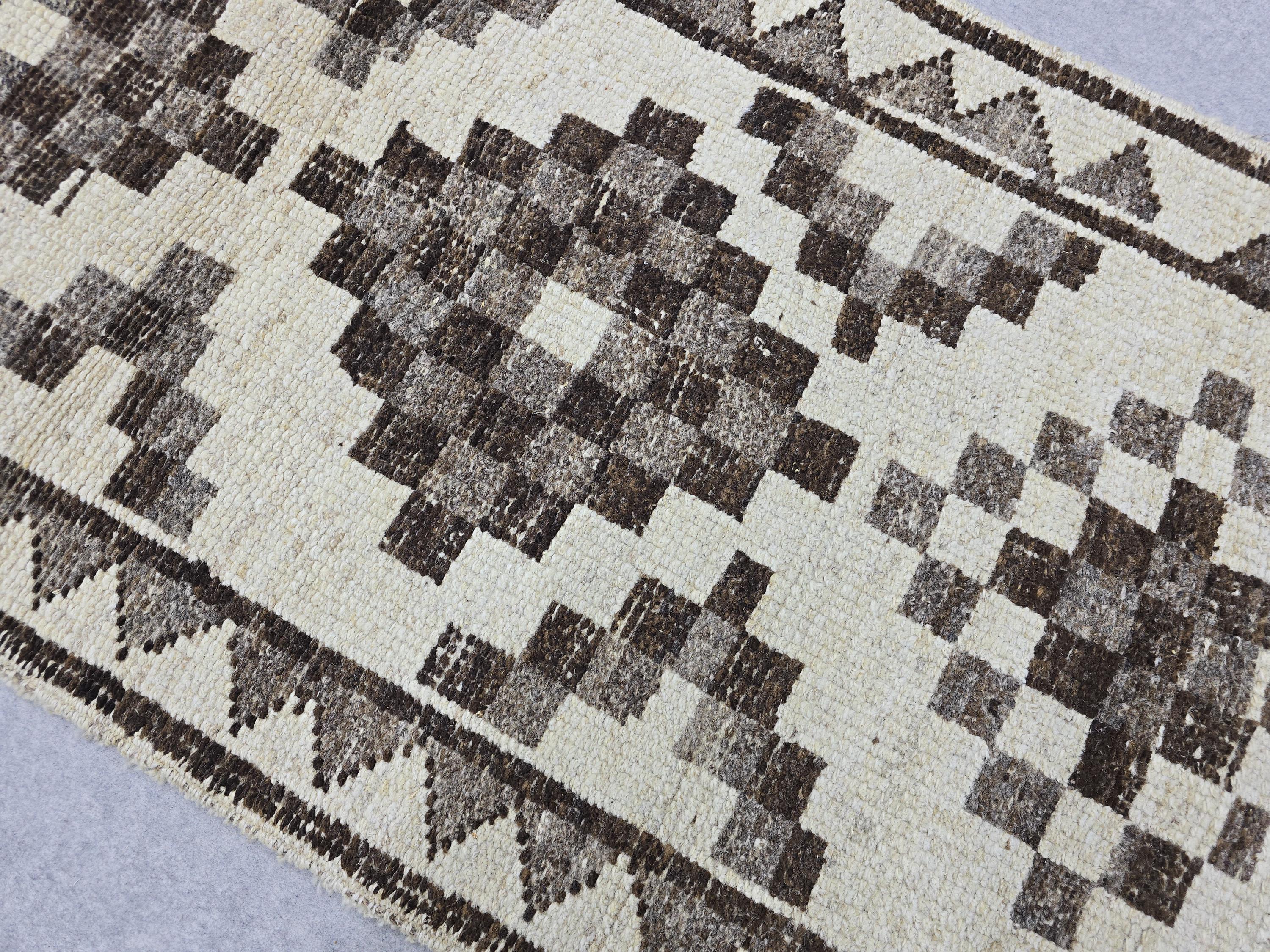 Vintage Rug Runner 3x11 | Neutral Cream Brown Tribal Hallway Carpet | Hand Knotted Wool Turkish Runner