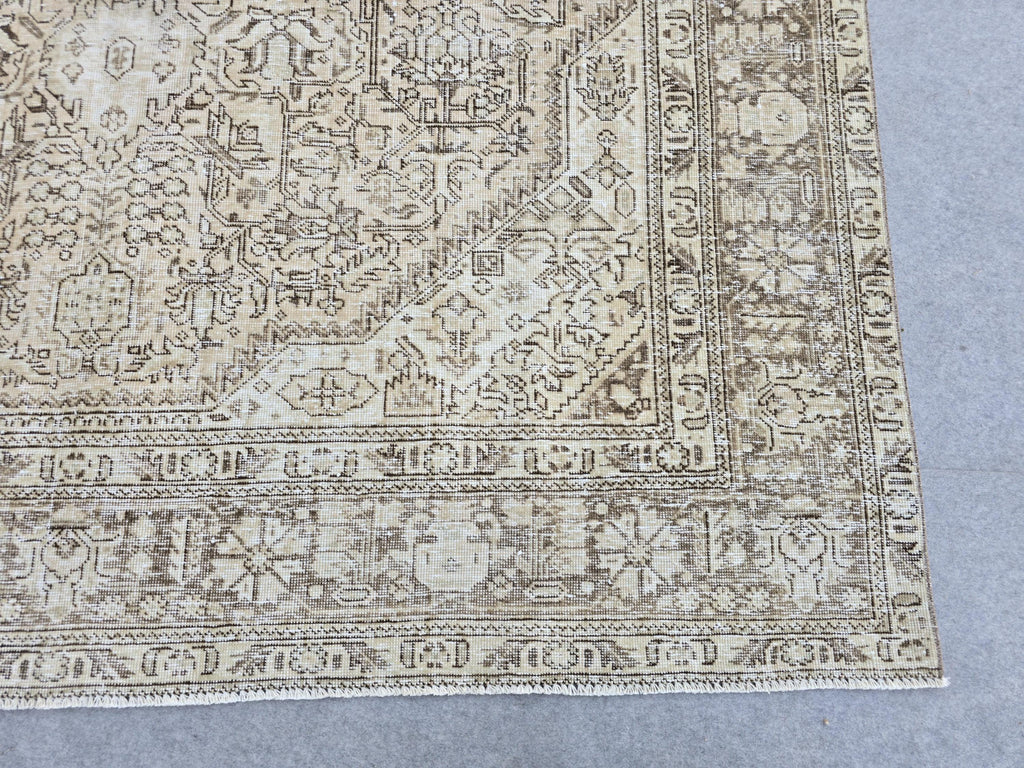 Turkish Rug 8x11, Mushroom Taupe Wool Area Rug, Star Medallion Heriz Style Carpet for Living Room, Dining Room, Bedroom, Boho Decor