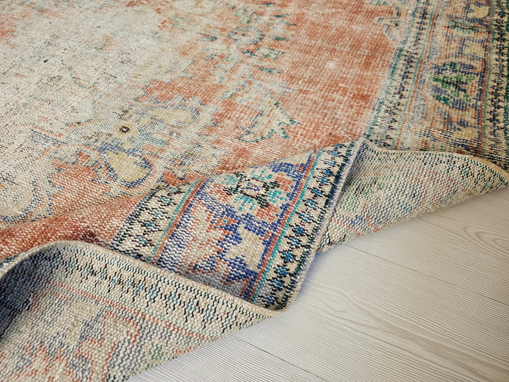 6.55x9.20 feet Hand Knotted Pastel Color Antique Turkish Oushak Area Rug